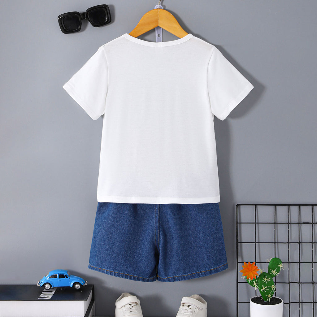 Boys White Tropical Graphic Print With Denim Shorts Set 2 pc. Sets