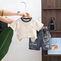 Boys Beige Typographic Print T-Shirt With Distressed Denim Shorts Set Sets Beige 1-2 Y