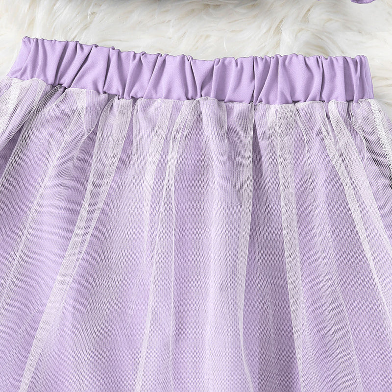 Girls Purple Sleeveless Crop Top With Embroidered Skirt Set 2 pc. Sets