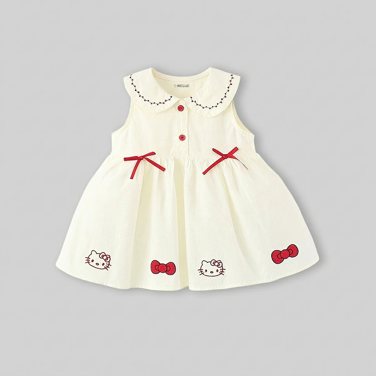 Girls Off White Hello Kitty Bow A-Line Dress Casual Dresses