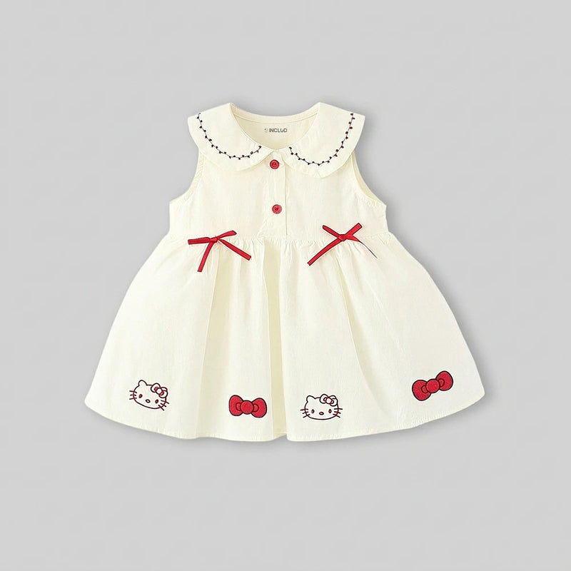 Girls Off White Hello Kitty Bow A-Line Dress Casual Dresses