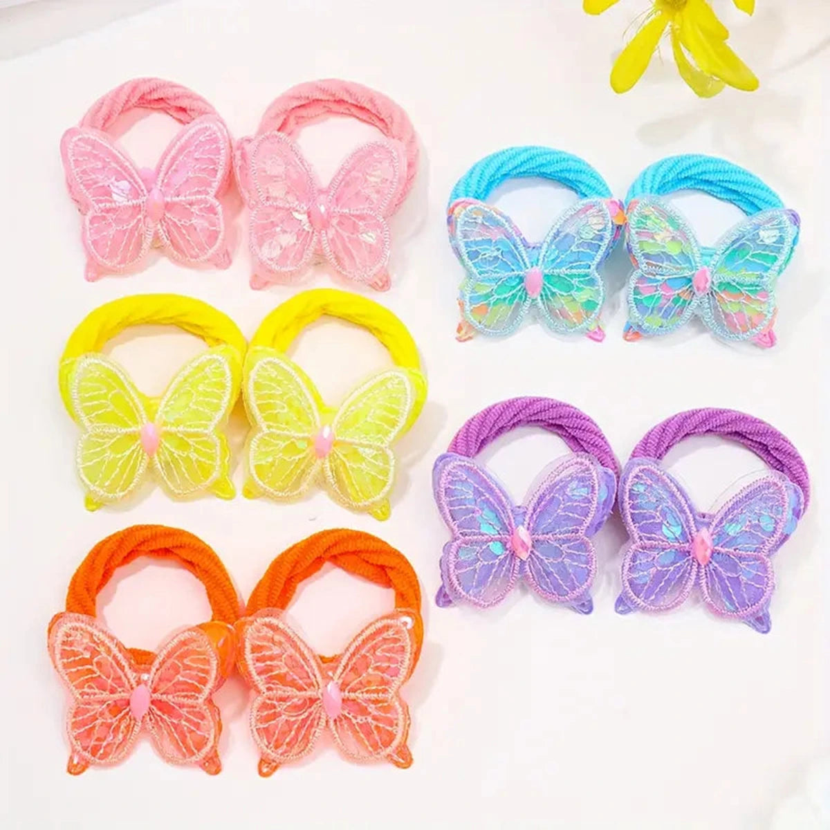 Girls Butterfly Hair Ties - 4-Piece Colorful Elastic Set Trending Accessories