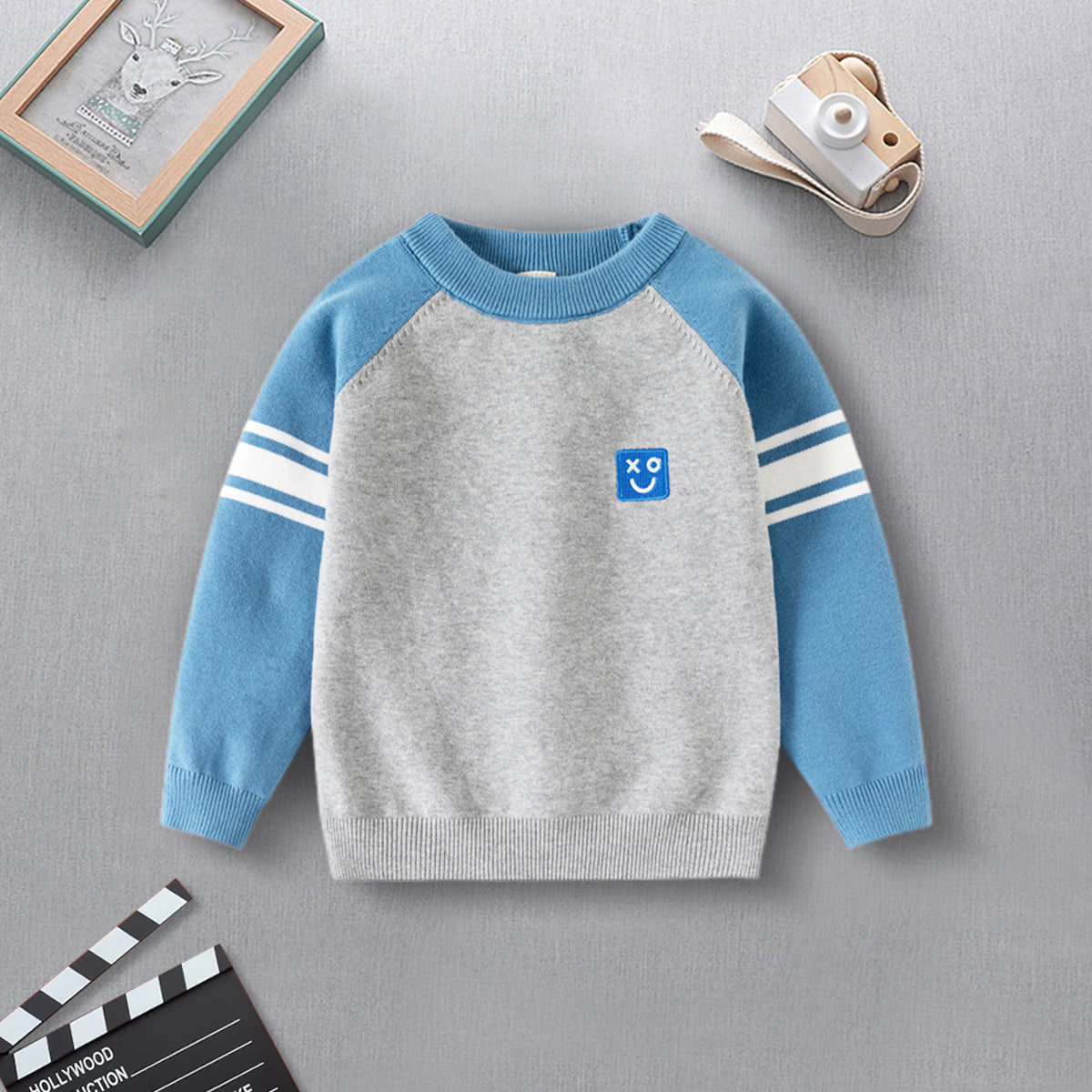 Boys Grey Solid Raglan Sleeves Regular Sweater Sweaters & Cardigans Grey 2-3 Y