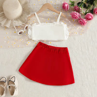 Girls Floral Applique Sleeveless Crop Top With Red Skirt Sets Sets