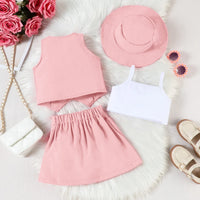 Girls Pink V-Neck Top With Cami Top And Skirt Sets 3 pc. Sets