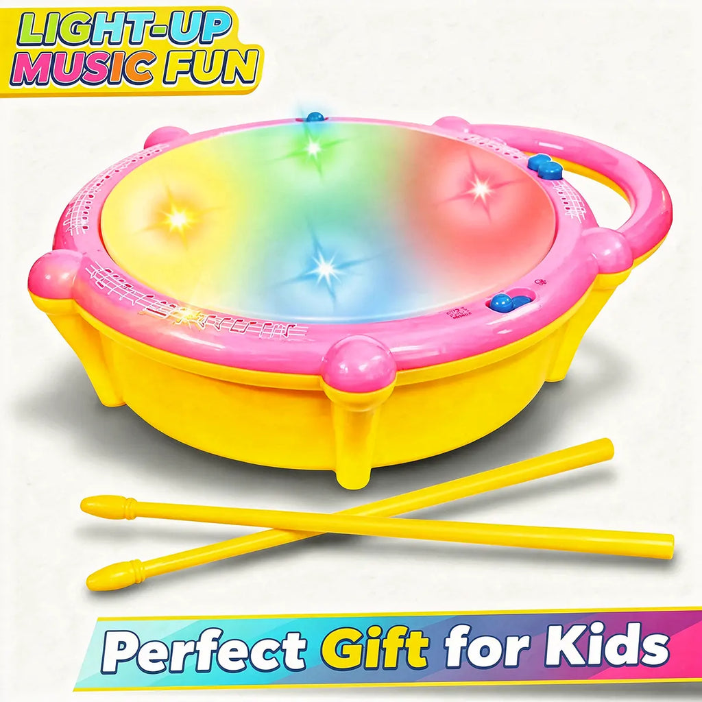 Kids Yellow Flash Drum Toy with LED Lights & Music Sticks Trending Accessories