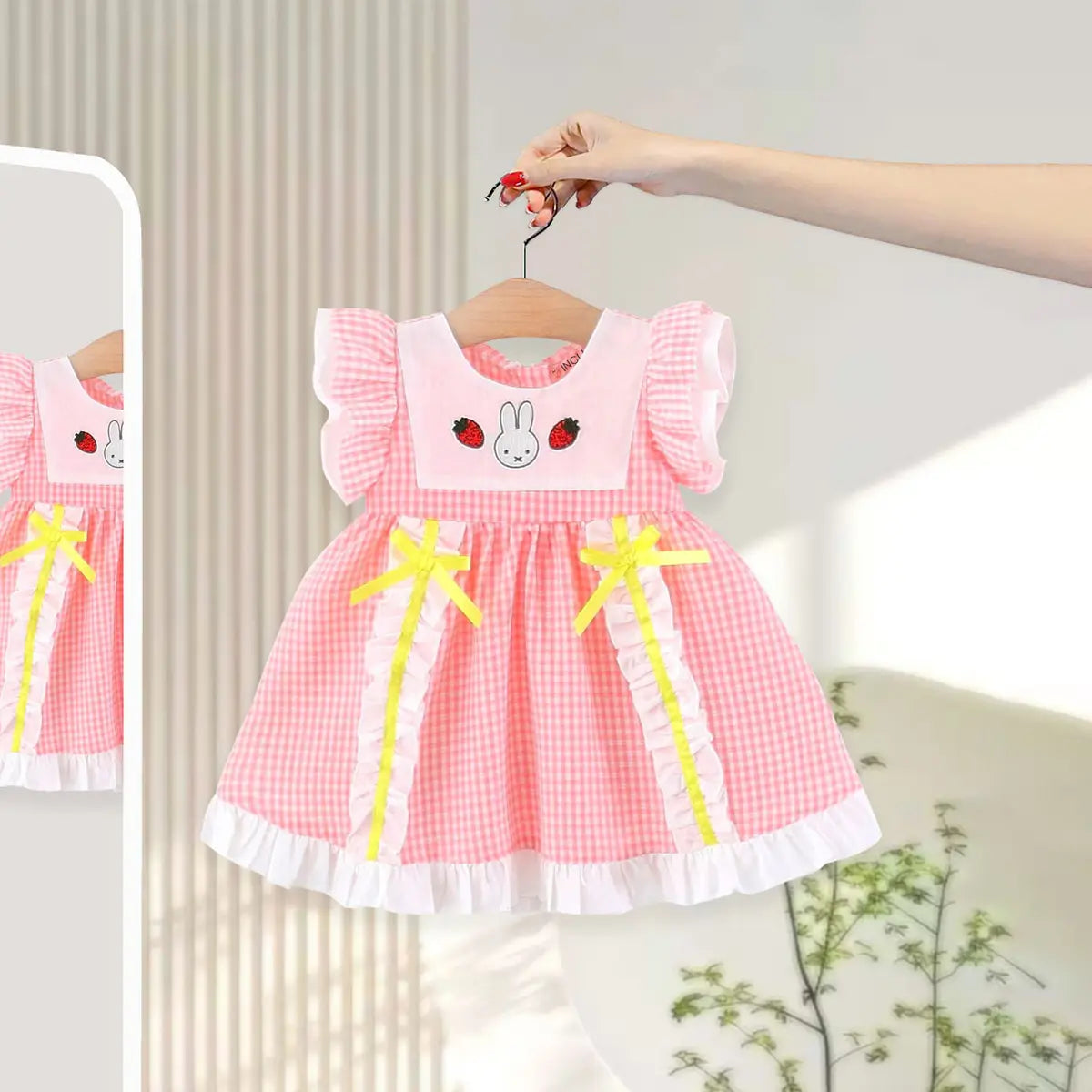 Girls Light Pink Checked Short Sleeve Fit & Flare Dress Casual Dresses Light Pink 1-2 Y