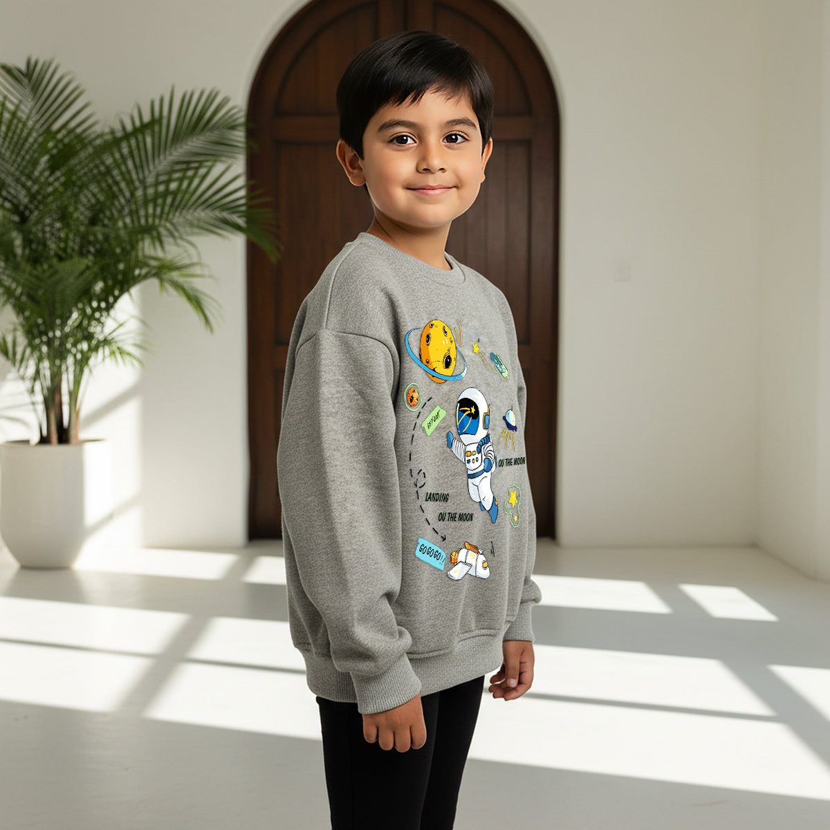Boys Grey Space Graphics Round Neck Sweatshirt Sweatshirts & Hoodies