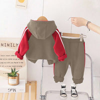 Boys Green Color-Blocked Fleece Hooded Zipper Jacket With Jogger Co-ord Sets Sets