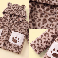 Girls Brown Leopard Print Hooded Zipper Jacket Coats & Jackets