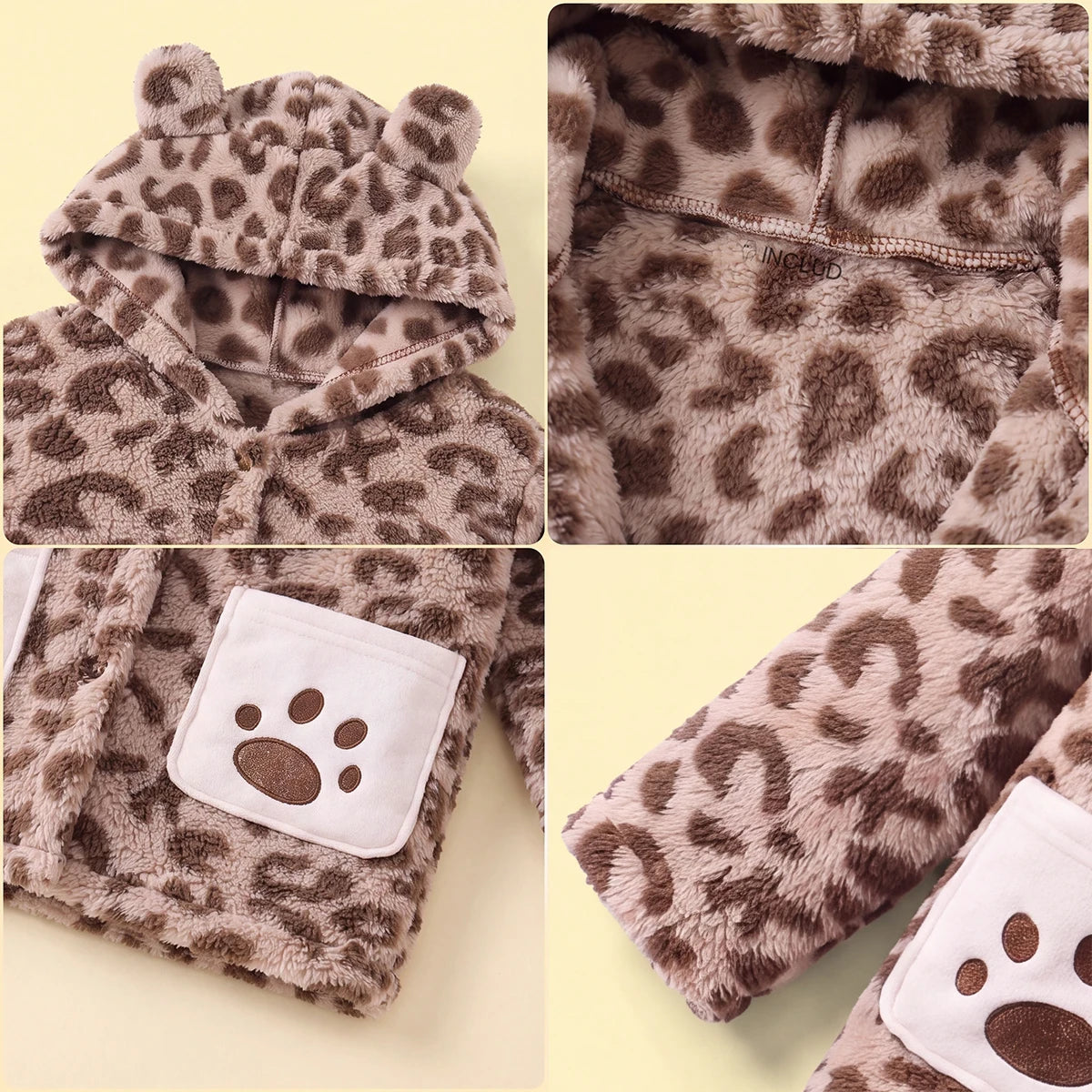 Girls Brown Leopard Print Hooded Zipper Jacket Coats & Jackets