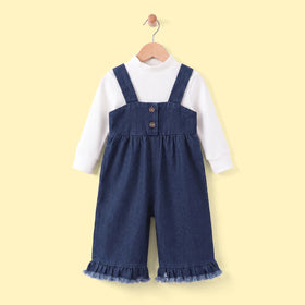 Girls Pullover with Denim Dungaree Set Sets White 1-2 Y