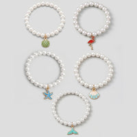 Pack Of 5 Girls Multicolour Charm Pearl Beads Bracelet Sets Bracelet Multicolor Onesize