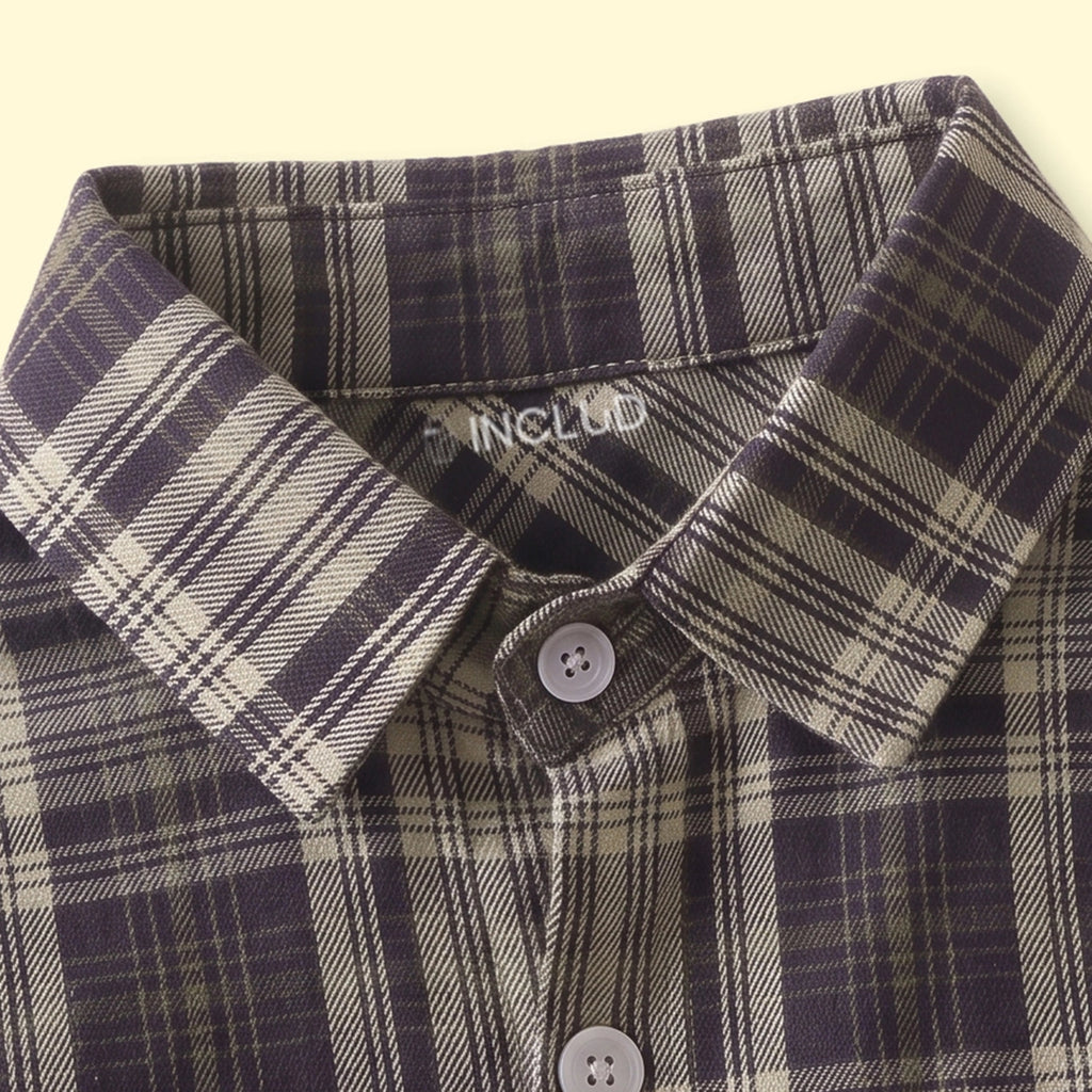 Boys Navy Blue Checked Long Sleeve Shirt Shirts