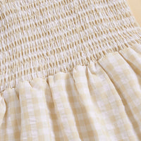 Girls Yellow Checked Flutter Sleeve Smocked Tiered Dress Casual Dresses