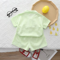 Girls Light Green Floral Applique Short Sleeve Polo T-Shirt With Shorts Sets 2 pc. Sets