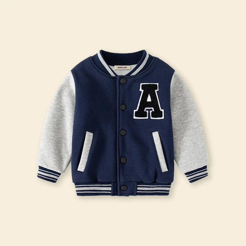 Boys Navy Blue Letter A Applique Varsity Jacket Coats & Jackets