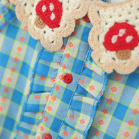 Girls Blue Checked Mushroom Crochet Collar A-Line Dress Casual Dresses