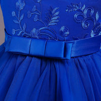 Girls Royal Blue Embroidered Sleeveless Layered Party Dress With Bow Party Dresses