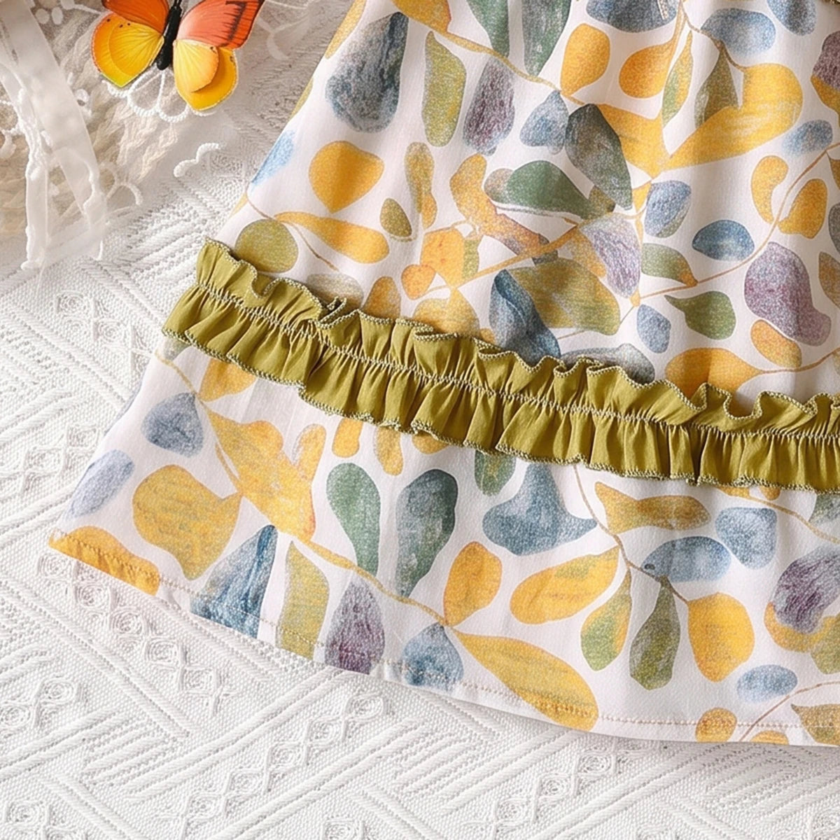 Girls Multicolour Botanical Print Sleeveless Tiered Dress Casual Dresses