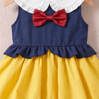 Girls Navy Blue Bow Detail Peter Pan Collar Fit & Flare Dress Casual Dresses