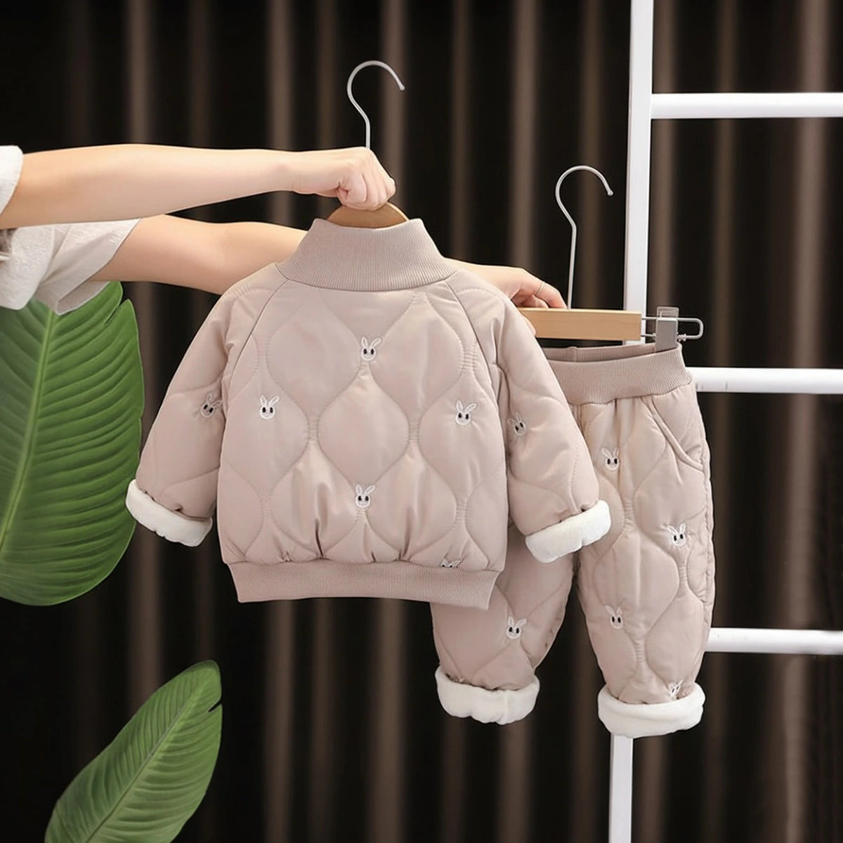 Girls Khaki Embroidered High Neck Sweatshirt With Jogger Co-ord Sets Sets