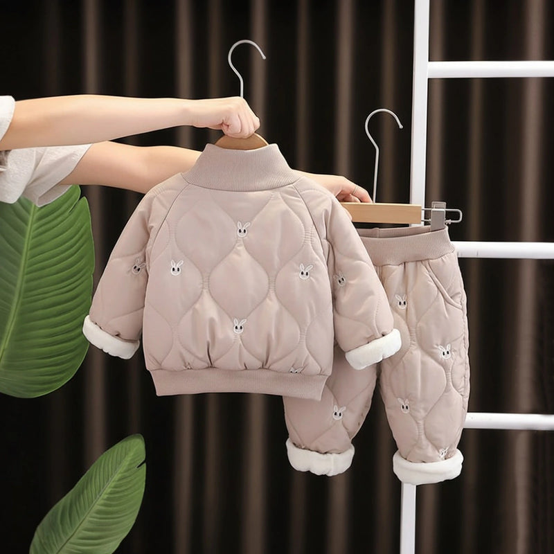 Girls Khaki Embroidered High Neck Sweatshirt With Jogger Co-ord Sets Sets