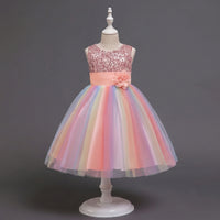 Girls Light Pink Sequin Embellished Fit & Flare Party Wear Dress With Flower Applique Party Dresses Light Pink 2-3 Y