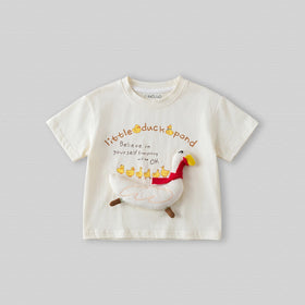 Boys Off White Short Sleeve Duck Applique Round Neck T-Shirt Tshirts Off White 1-2 Y