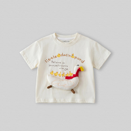 Boys Off White Short Sleeve Duck Applique Round Neck T-Shirt Tshirts Off White 1-2 Y
