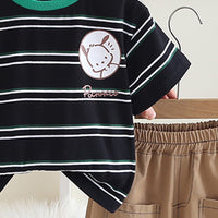 Boys Black Striped Short Sleeves Round Neck T-Shirt With Shorts Set 2 pc. Sets