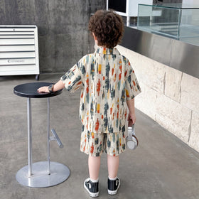 Boys Multicolour Abstract Print Shirt With Elasticated Shorts Sets 2 pc. Sets