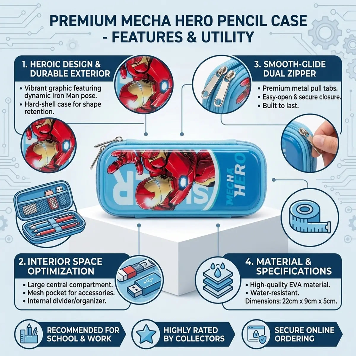 Iron Man Kids Hard Shell Pencil Case with Zipper Trending Accessories