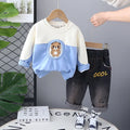 Boys Blue Graphics Printed Sweatshirt With Denim Pants Set Sets Blue 1-2 Y