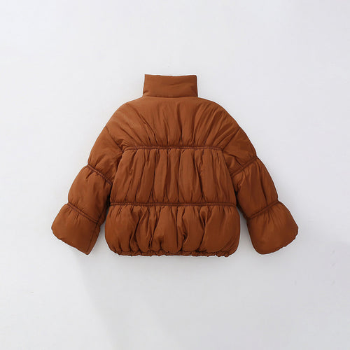 Girls Brown Solid Puffer Winter Jacket Coats & Jackets