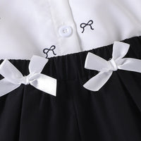 Girls White Bow Print Puff Sleeve Shirt With Elasticated Shorts Sets 2 pc. Sets