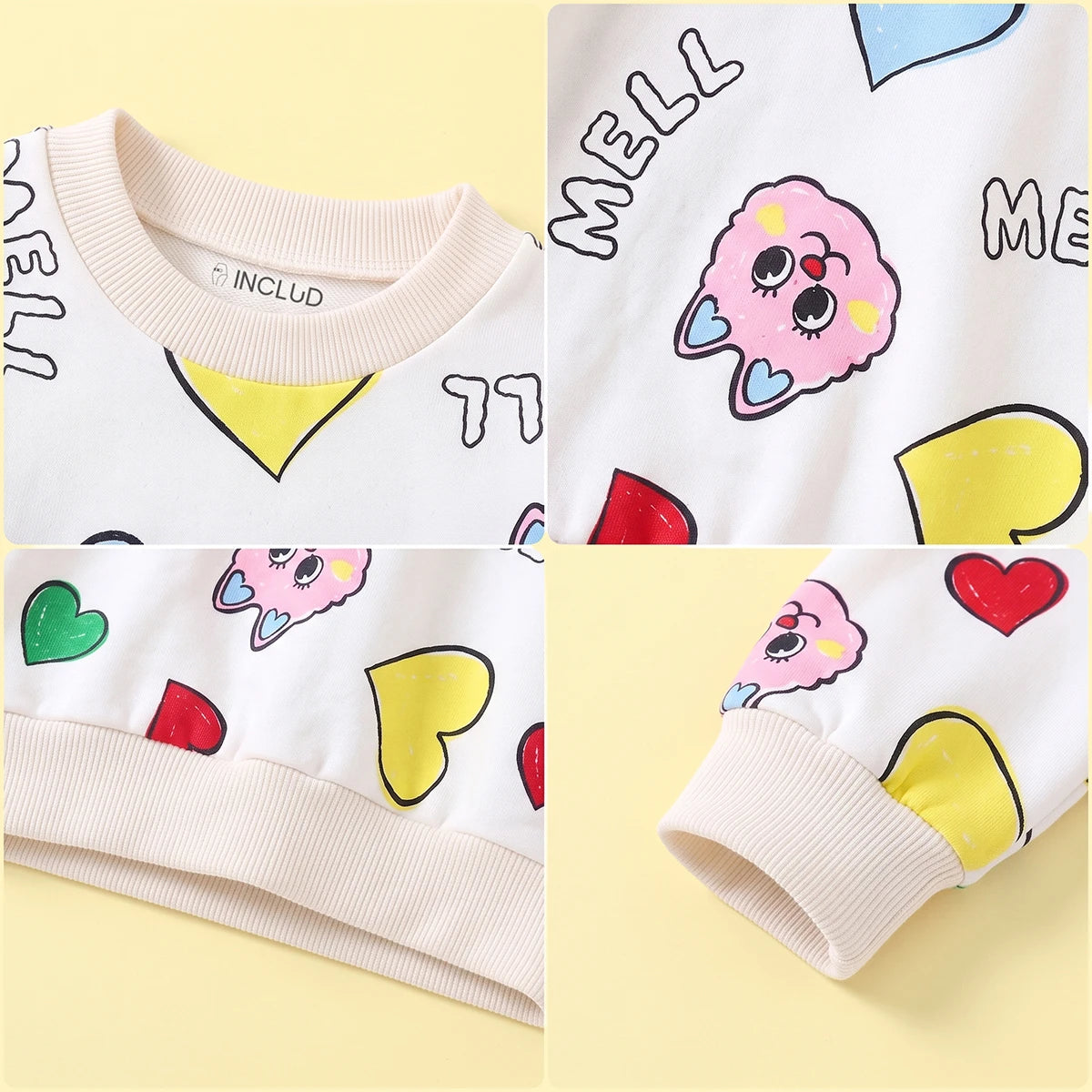 Girls Off White Heart Print Sweatshirt With Skirt Sets 2 pc. Sets