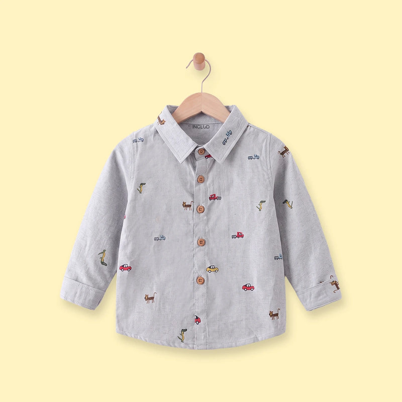 Boys Light Grey Graphic Long Sleeve Shirt Shirts Light Grey 1-2 Y