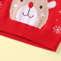 Boys Red Sweater With Cute Reindeer and Snowflake Design Sweaters & Cardigans