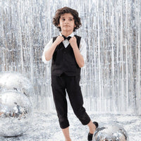 Boys Sleeveless Waistcoat With Shirt & Suspender Pants Set Sets