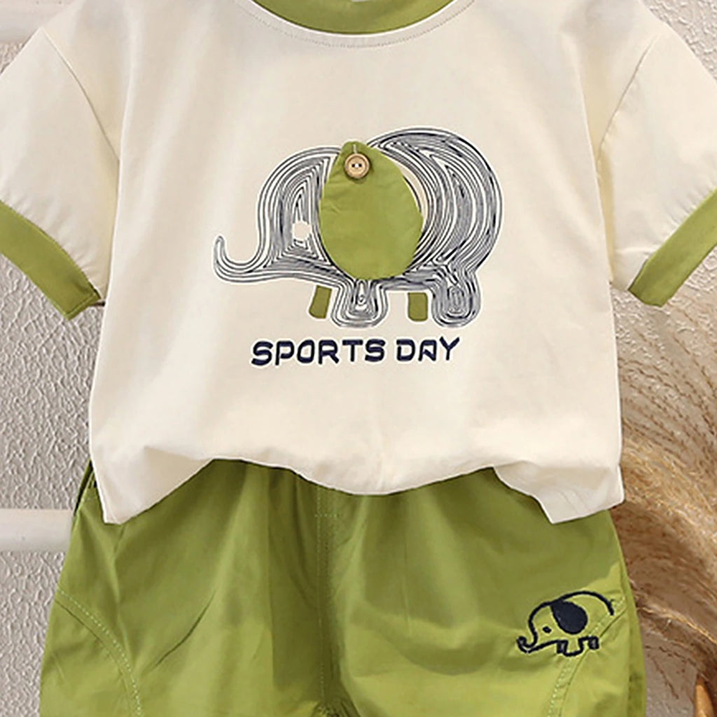 Boys Lime Green Elephant Graphic Short Sleeve T-Shirt With Shorts Sets 2 pc. Sets