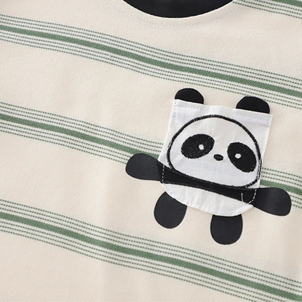 Boys Beige Panda Printed Striped Short Sleeve T-Shirt With Denim Shorts Sets 2 pc. Sets