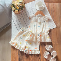 Girls Cream Heart Printed Sleeveless Top With Elasticated Shorts Sets 2 pc. Sets