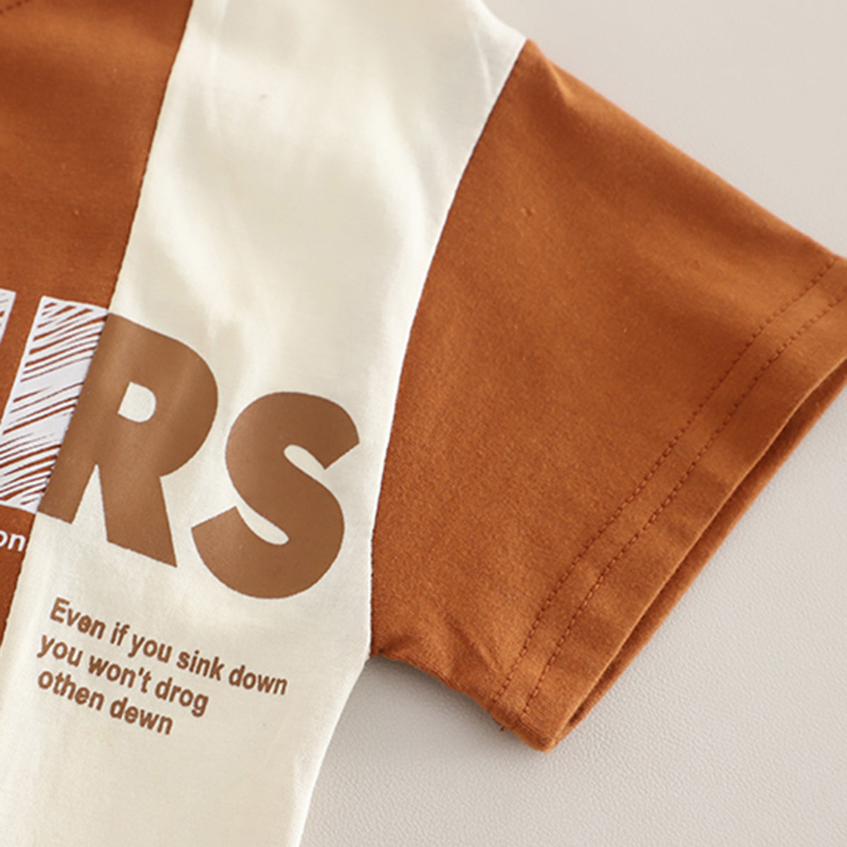 Boys Brown Typographic Printed Color-blocked T-Shirt With Shorts Set 2 pc. Sets