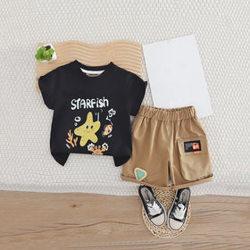 Boys Black Star Fish Graphic Short Sleeves T- Shirt With Shorts Set 2 pc. Sets