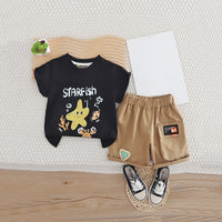 Boys Black Star Fish Graphic Short Sleeves T- Shirt With Shorts Set 2 pc. Sets