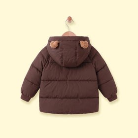 Boys Dark Brown Fur Hooded Puffer Jacket Coats & Jackets