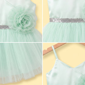 Girls Light Green Floral Applique Fit & Flare Party Dress Party Dresses