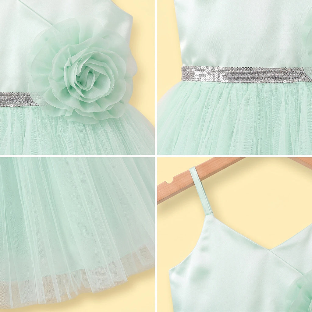 Girls Light Green Floral Applique Fit & Flare Party Dress Party Dresses