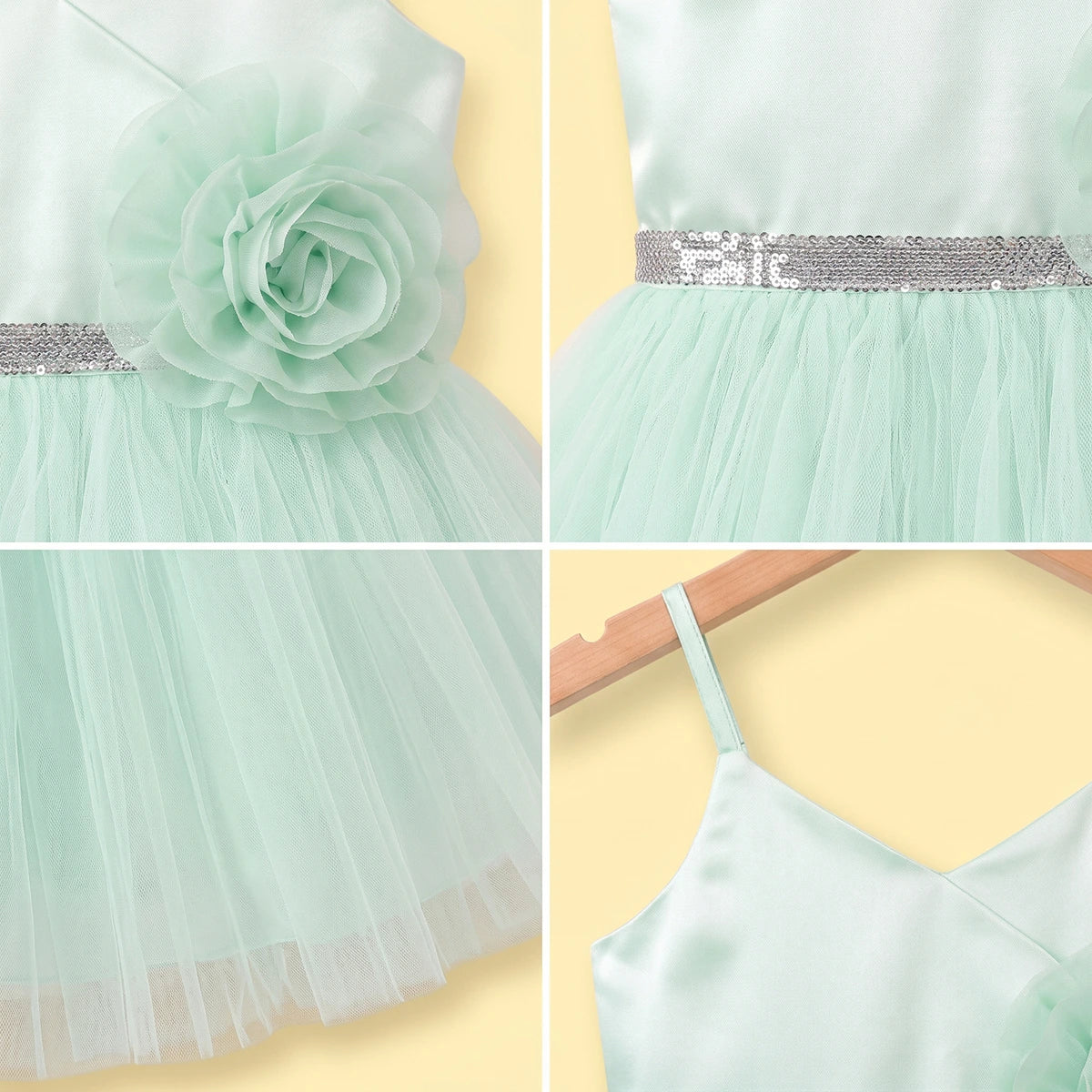 Girls Light Green Floral Applique Fit & Flare Party Dress Party Dresses